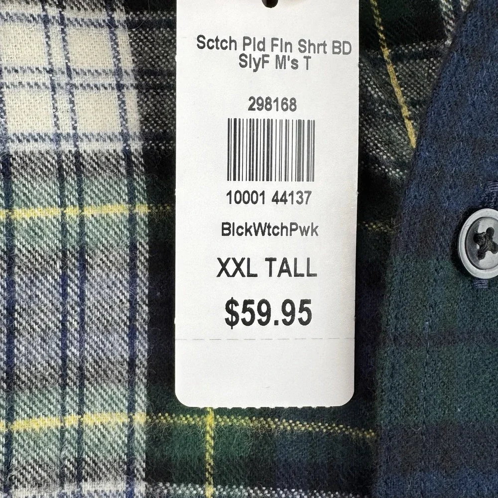 L.L.Bean Flannel Shirt Mens XXL T Green Black Watch Patchwork Plaid Cotton NWT